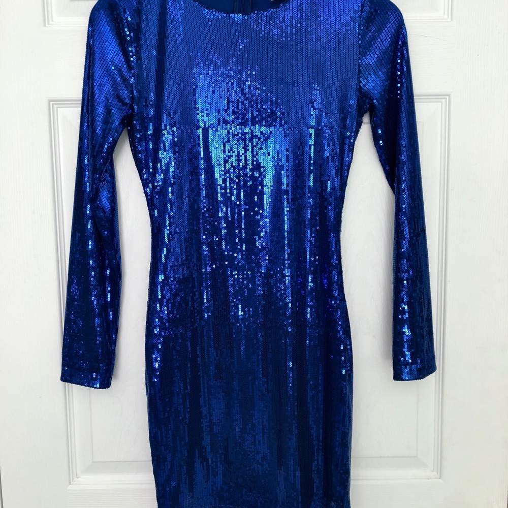 Blue Sequin Body-con Dress